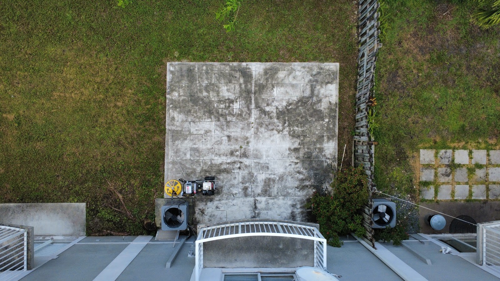 Aerial view of a cleaned concrete pad