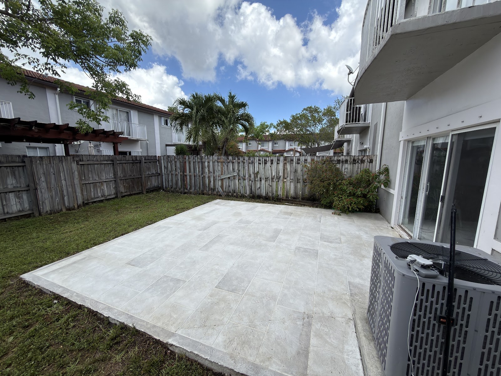 Aerial view of a paver courtyard after cleaning